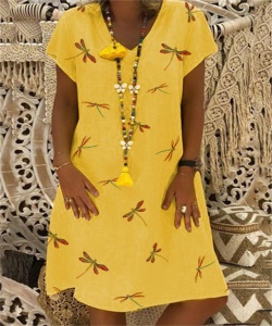 Robe à manches courtes Col en V