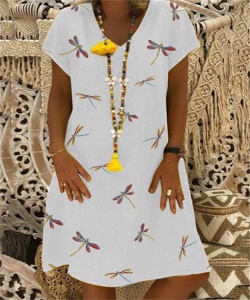 Robe à manches courtes Col en V