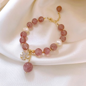 Bracelet en cristal rose avec perles