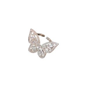 Bague ouverte en forme de papillon avec diamant incrusté