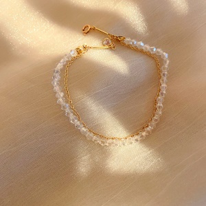 Bracelet de cheville avec double chaîne cristal artificiel
