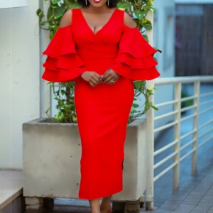 Robe sexy classe à manches volantes multiniveaux