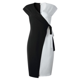 Robe à nouer sur le côté blanc-noir